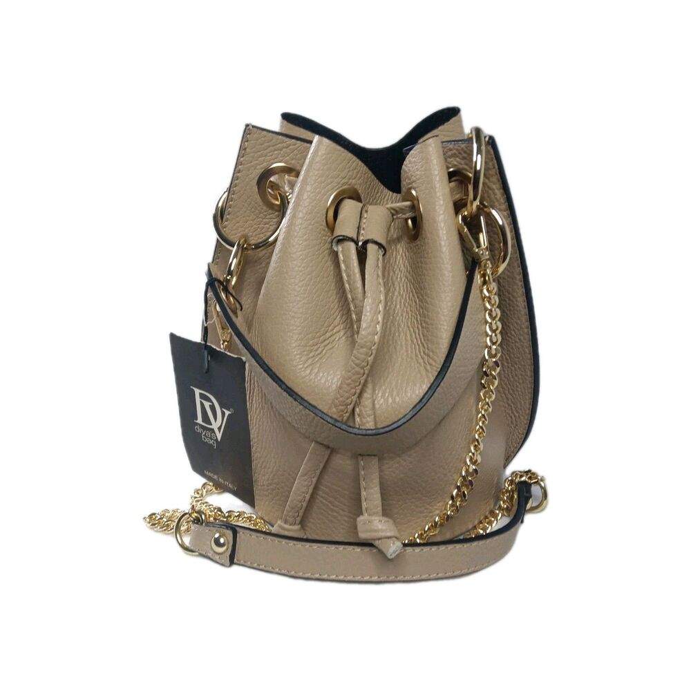 Divas Italian Leather Bucket Handbag Crossbody Bag Taupe - Picture 3 of 10
